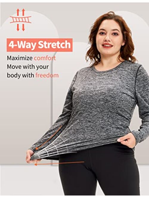 COOTRY Plus Size Thermal Shirts for Women Fleece Lined Crew Neck Tops Long Johns Base Layer Underwear