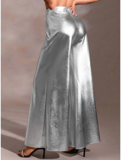 SHEIN BAE High Waist Metallic Wide Leg Pants