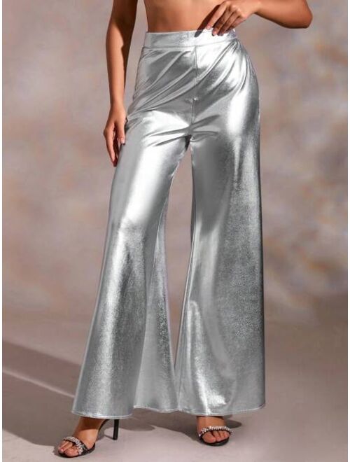 SHEIN BAE High Waist Metallic Wide Leg Pants