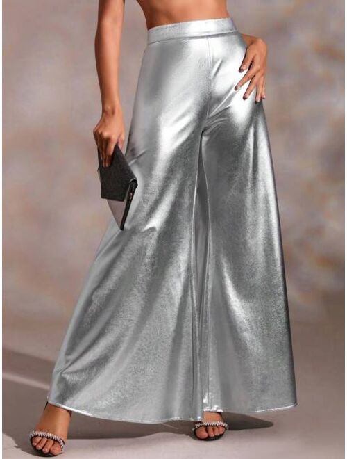 SHEIN BAE High Waist Metallic Wide Leg Pants