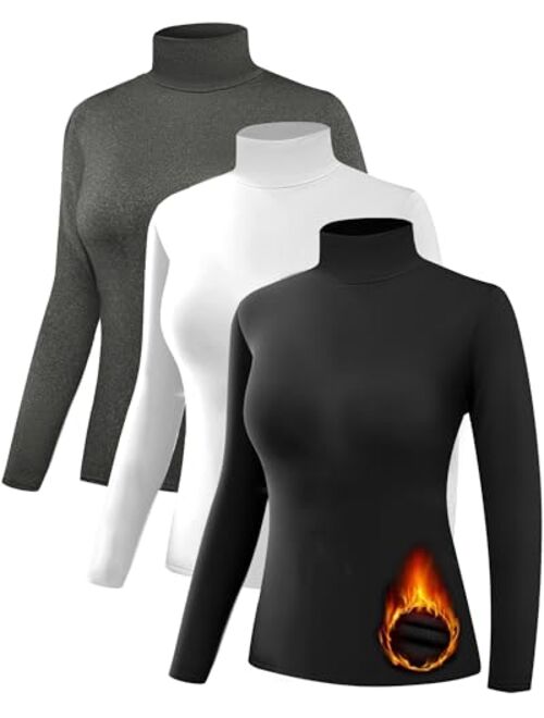 Dalavch 3 Pack Womens Thermal Turtleneck Shirts, Women Mock Turtle Neck Fleece Lined Compression Long Sleeve Base Layer Tops