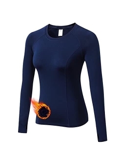 Tesuwel Women Thermal Top Thumbholes Fleece Ski Base Layer UPF 50+ Long Sleeve Compression Shirts Running,Warm,Quick Dry