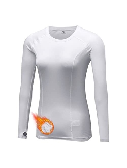 Tesuwel Women Thermal Top Thumbholes Fleece Ski Base Layer UPF 50+ Long Sleeve Compression Shirts Running,Warm,Quick Dry