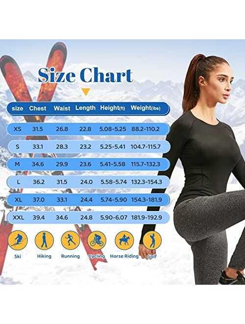 Tesuwel Women Thermal Top Thumbholes Fleece Ski Base Layer UPF 50+ Long Sleeve Compression Shirts Running,Warm,Quick Dry