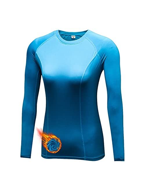 Tesuwel Women Thermal Top Thumbholes Fleece Ski Base Layer UPF 50+ Long Sleeve Compression Shirts Running,Warm,Quick Dry