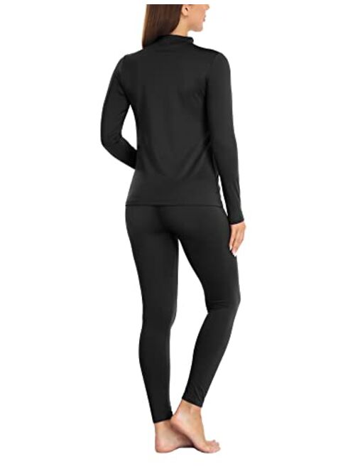 VPESL Womens Mock Neck Thermal Underwear Winter Fleece Ultra-Soft Long Johns Warm Base Layer Set