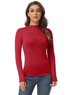 AUHEGN Women's Mock Turtleneck Tops Casual Slim Fitted Long Sleeve Base Layer Shirts