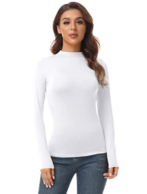 AUHEGN Women's Mock Turtleneck Tops Casual Slim Fitted Long Sleeve Base Layer Shirts