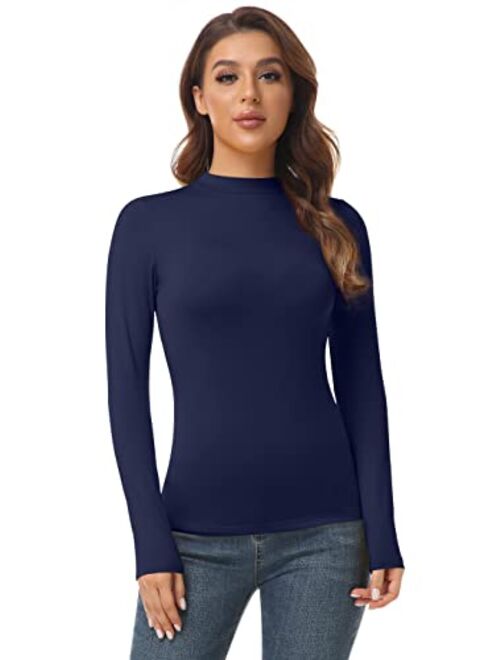 AUHEGN Women's Mock Turtleneck Tops Casual Slim Fitted Long Sleeve Base Layer Shirts