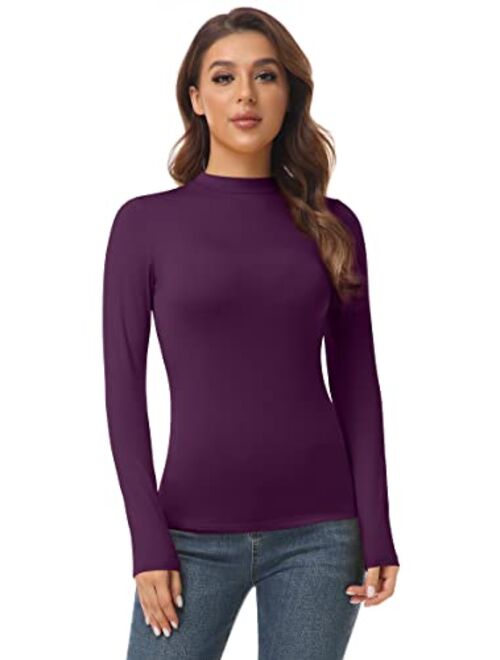 AUHEGN Women's Mock Turtleneck Tops Casual Slim Fitted Long Sleeve Base Layer Shirts