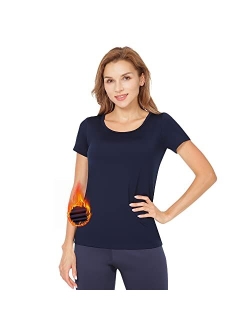 MANCYFIT Thermal Top for Women Fleece Lined Shirt Short Sleeve Base Layer