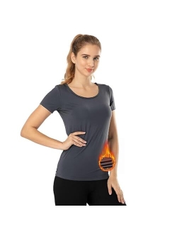 MANCYFIT Thermal Top for Women Fleece Lined Shirt Short Sleeve Base Layer