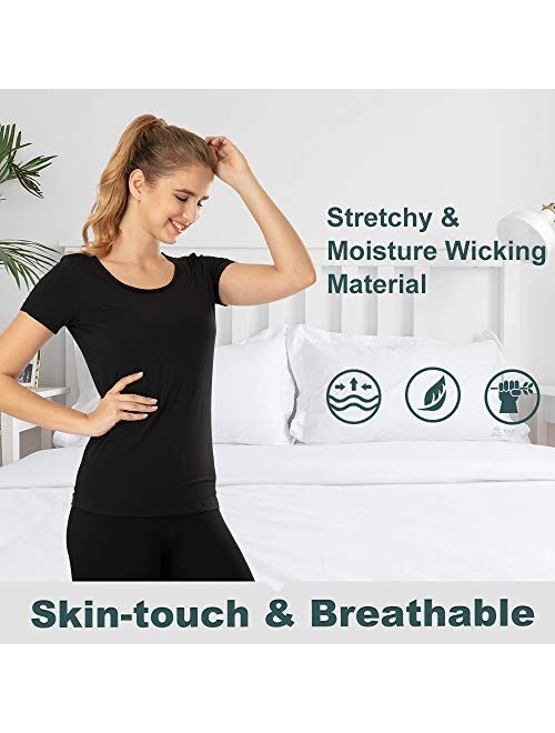 MANCYFIT Thermal Top for Women Fleece Lined Shirt Short Sleeve Base Layer