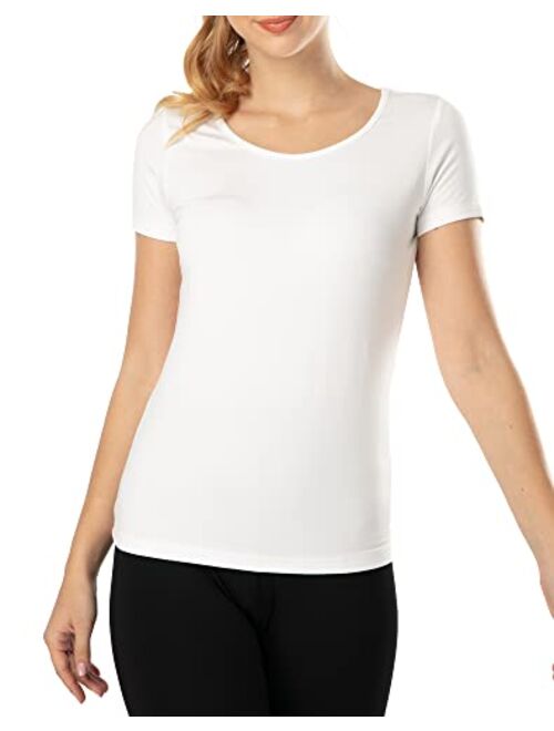 MANCYFIT Thermal Top for Women Fleece Lined Shirt Short Sleeve Base Layer