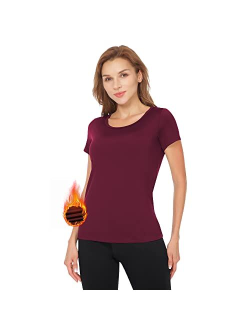 MANCYFIT Thermal Top for Women Fleece Lined Shirt Short Sleeve Base Layer