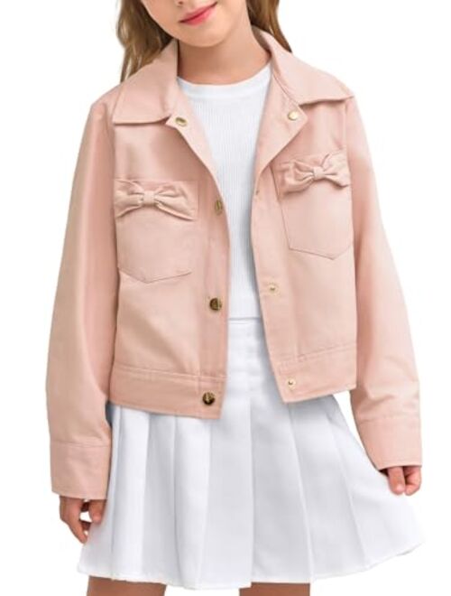 Haloumoning Girls Button Down Crop Jackets Kids Fashion Lapel Outerwear Clothes with Chest Pockets 3-12 Years