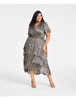 Plus Size Tiered Metallic Midi Dress