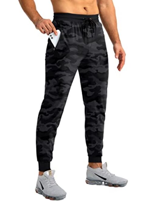 Pudolla Men's Lightweight Jogger Pants Workout Gym Running Pants with Zipper Pockets for Athletic Casual