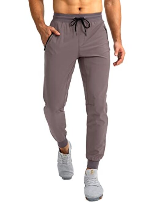 Pudolla Men's Lightweight Jogger Pants Workout Gym Running Pants with Zipper Pockets for Athletic Casual