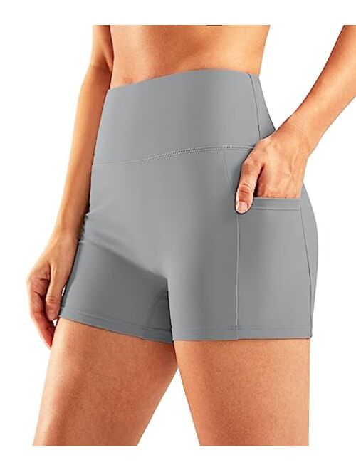 Pudolla Womens Swim Shorts High Waisted Bathing Bottom Shorts Tummy Control Board Swimsuit with Pockets