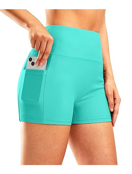 Pudolla Womens Swim Shorts High Waisted Bathing Bottom Shorts Tummy Control Board Swimsuit with Pockets