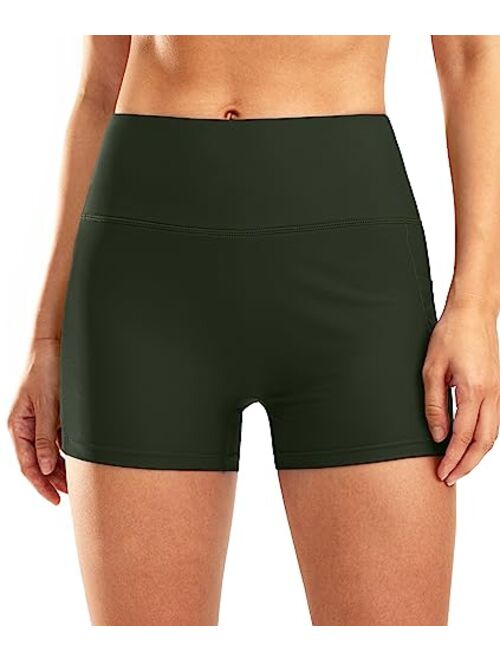 Pudolla Womens Swim Shorts High Waisted Bathing Bottom Shorts Tummy Control Board Swimsuit with Pockets