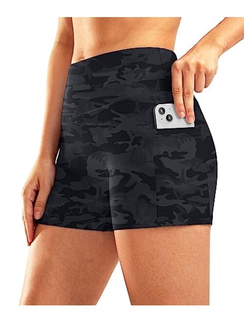 Pudolla Womens Swim Shorts High Waisted Bathing Bottom Shorts Tummy Control Board Swimsuit with Pockets