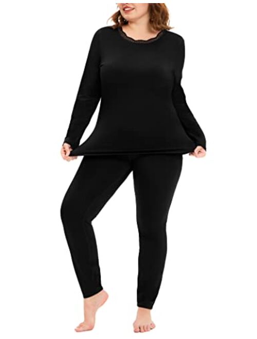 COOTRY Plus Size Thermal Underwear for Women Long Johns Fleece Lined Base Layer Top and Bottom Sets