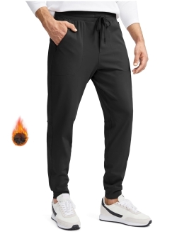 Pudolla Men's Fleece Lined Joggers Sweatpants with 3 Zipper Pockets Warm Pants for Winter Running Workout Gym Golf