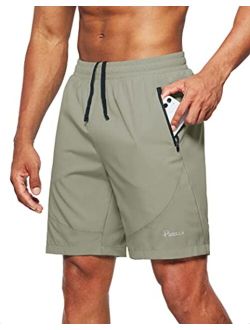 Pudolla Men's Workout Running Shorts Lightweight Gym Athletic Shorts for Men with Zipper Pockets