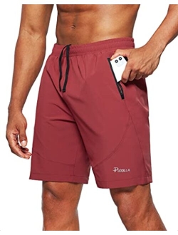 Pudolla Men's Workout Running Shorts Lightweight Gym Athletic Shorts for Men with Zipper Pockets