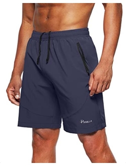 Pudolla Men's Workout Running Shorts Lightweight Gym Athletic Shorts for Men with Zipper Pockets