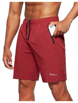 Pudolla Men's Workout Running Shorts Lightweight Gym Athletic Shorts for Men with Zipper Pockets