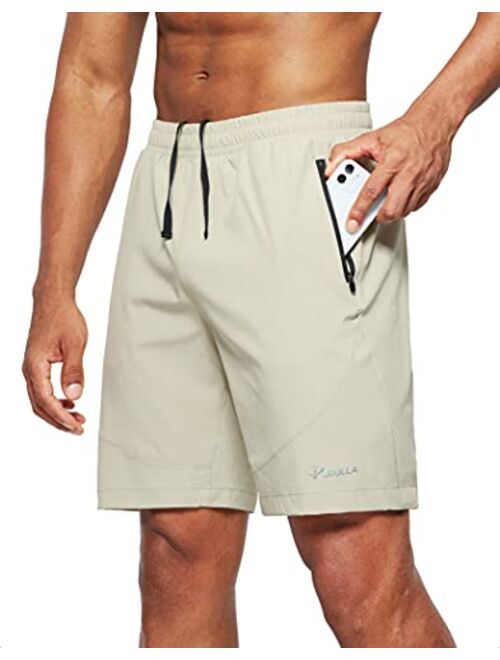 Pudolla Men's Workout Running Shorts Lightweight Gym Athletic Shorts for Men with Zipper Pockets