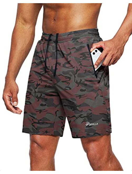 Pudolla Men's Workout Running Shorts Lightweight Gym Athletic Shorts for Men with Zipper Pockets