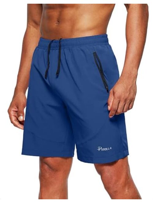 Pudolla Men's Workout Running Shorts Lightweight Gym Athletic Shorts for Men with Zipper Pockets