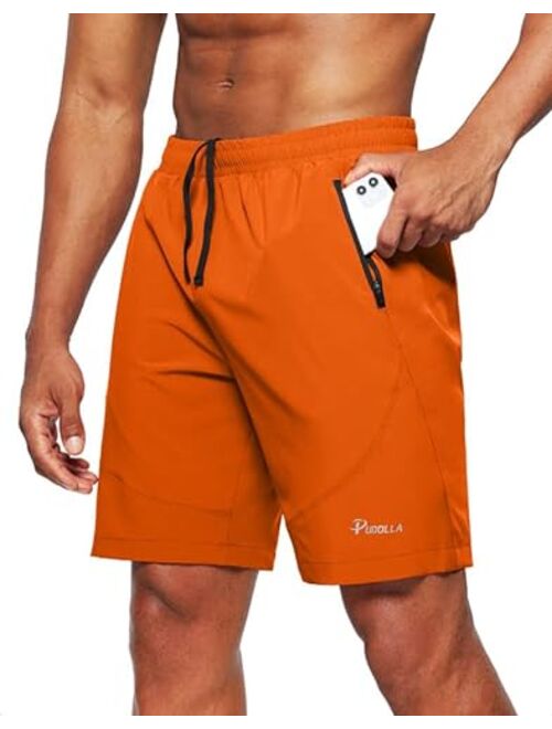 Pudolla Men's Workout Running Shorts Lightweight Gym Athletic Shorts for Men with Zipper Pockets