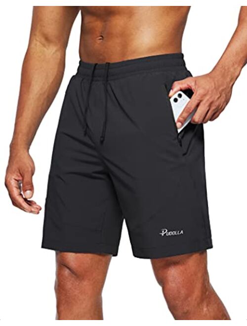 Pudolla Men's Workout Running Shorts Lightweight Gym Athletic Shorts for Men with Zipper Pockets