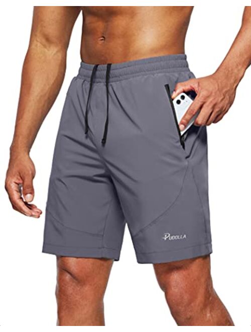 Pudolla Men's Workout Running Shorts Lightweight Gym Athletic Shorts for Men with Zipper Pockets