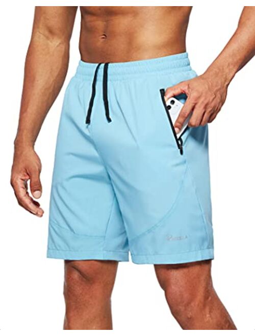 Pudolla Men's Workout Running Shorts Lightweight Gym Athletic Shorts for Men with Zipper Pockets