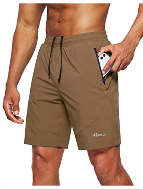 Pudolla Men's Workout Running Shorts Lightweight Gym Athletic Shorts for Men with Zipper Pockets