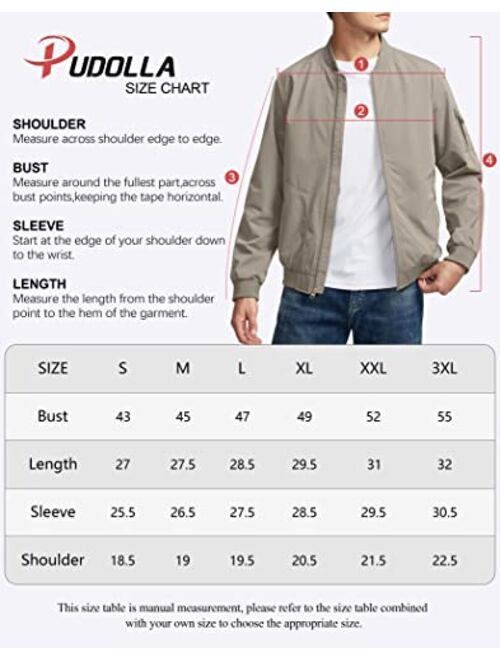 Pudolla Men's Bomber Jackets With 5 Pockets Lightweight Windbreaker Jackets For Men Outwear Casual Jacket Coat for Golf