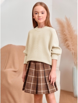 Haloumoning Girls Oversized Sweater Kids Fashion Batwing Sleeve Ribbed Knit Pullover Tops 5-14 Years