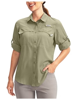 Pudolla Women's UPF 50+ UV Sun Protection Shirts Long Sleeve Fishing Hiking Shirt Cool Lightweight Travel Safari Shirts