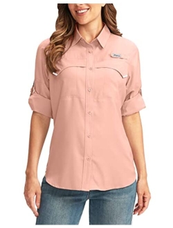 Pudolla Women's UPF 50+ UV Sun Protection Shirts Long Sleeve Fishing Hiking Shirt Cool Lightweight Travel Safari Shirts