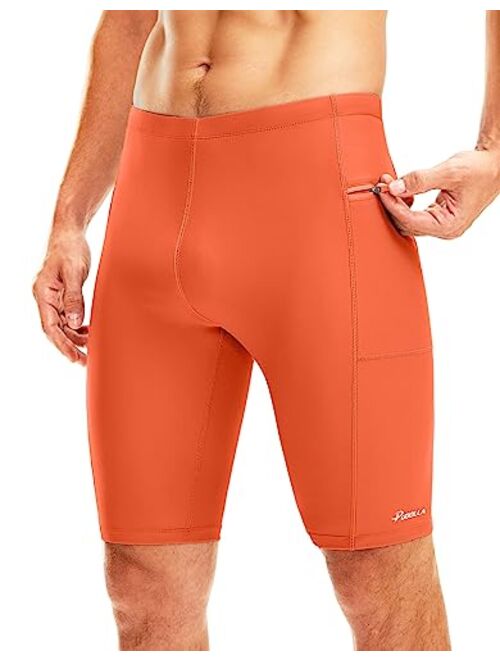 Pudolla Men's Swim Jammers with Zipper Pockets Durable Athletic Swimsuit Shorts for Men Lap Swimming Training Competition