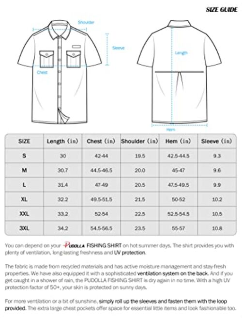 Pudolla Men's Fishing Shirts Short Sleeve Travel Work Shirts Summer Button Down Shirts for Men UPF50+ with Zipper Pockets