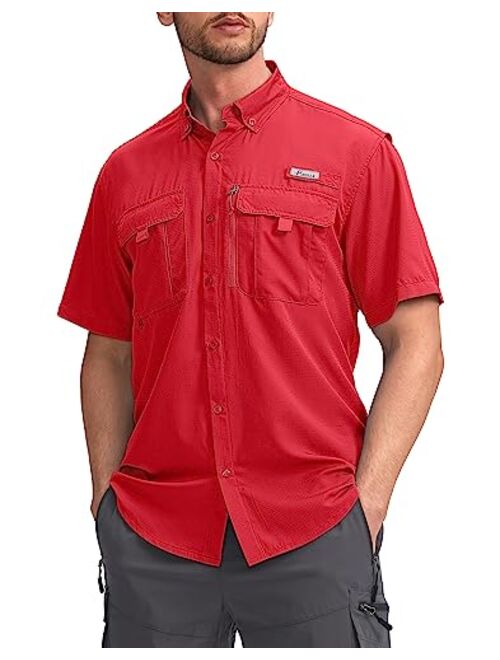 Pudolla Men's Fishing Shirts Short Sleeve Travel Work Shirts Summer Button Down Shirts for Men UPF50+ with Zipper Pockets