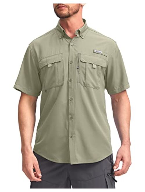 Pudolla Men's Fishing Shirts Short Sleeve Travel Work Shirts Summer Button Down Shirts for Men UPF50+ with Zipper Pockets