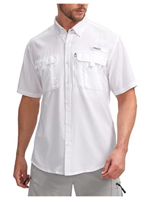 Pudolla Men's Fishing Shirts Short Sleeve Travel Work Shirts Summer Button Down Shirts for Men UPF50+ with Zipper Pockets